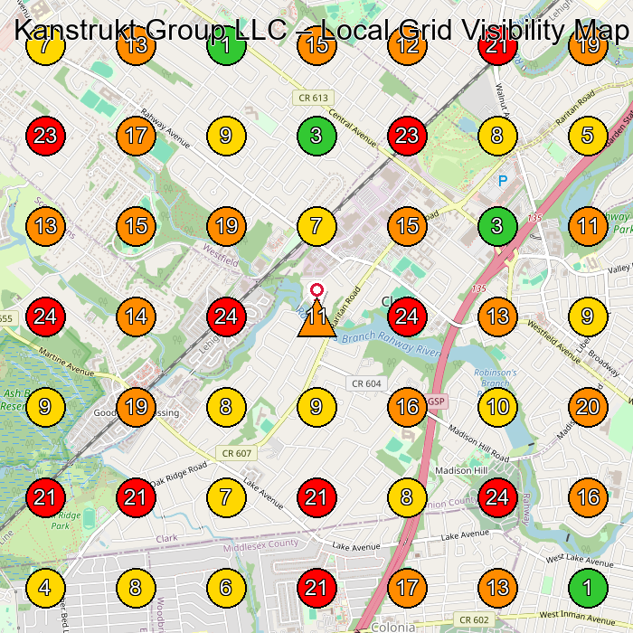 Kanstrukt Group LLC General Contractor GeoGrid ranking map for Clark NJ