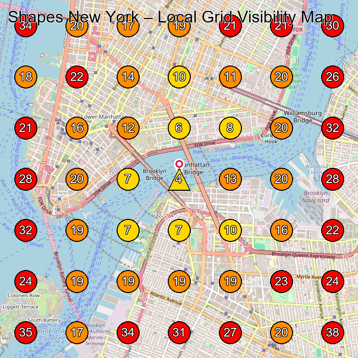 Shapes New York GeoGrid visibility map for Hair Salon in New York