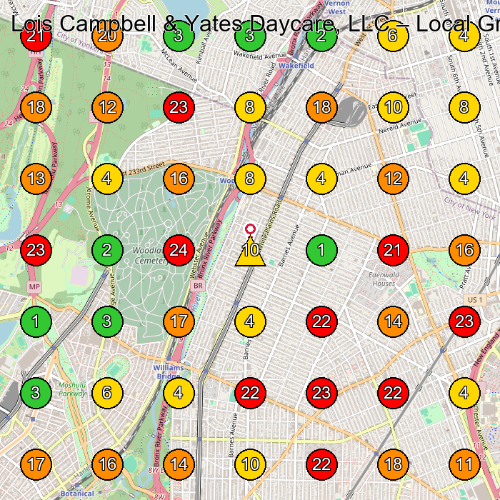 Lois Campbell & Yates Daycare, LLC Preschool GeoGrid ranking map for Bronx NY