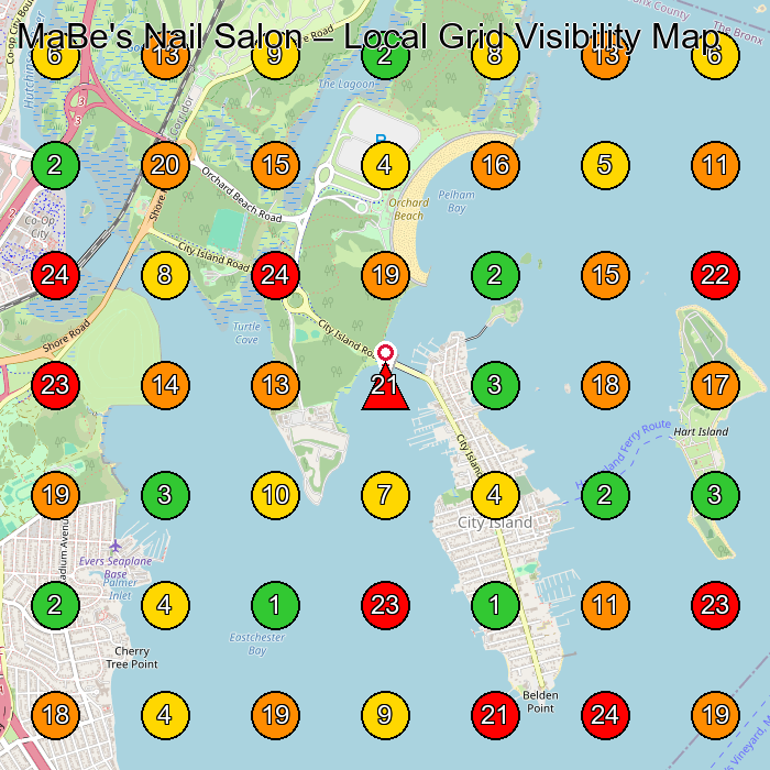 MaBe's Nail Salon Nail Salon GeoGrid ranking map for Bronx NY