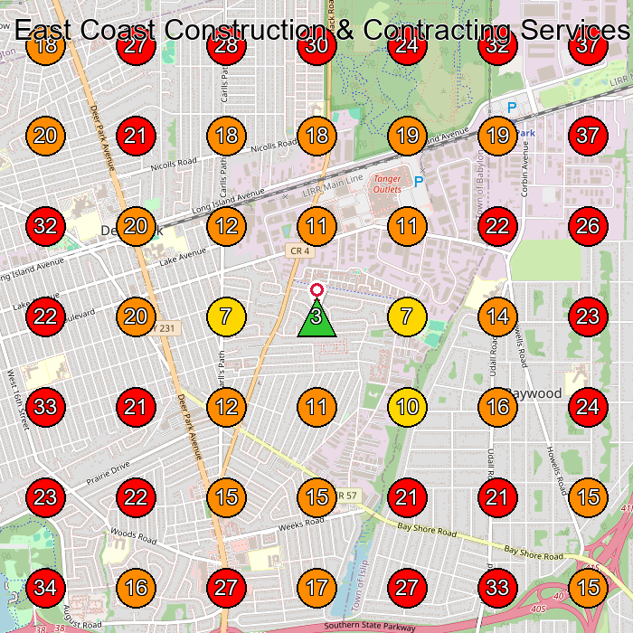 East Coast Construction & Contracting Services, Inc. GeoGrid visibility map for General Contractor in Deer Park