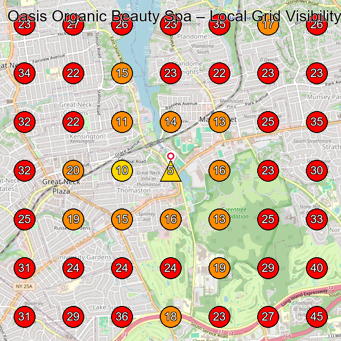 Oasis Organic Beauty Spa GeoGrid visibility map for Day Spa in Glen Cove