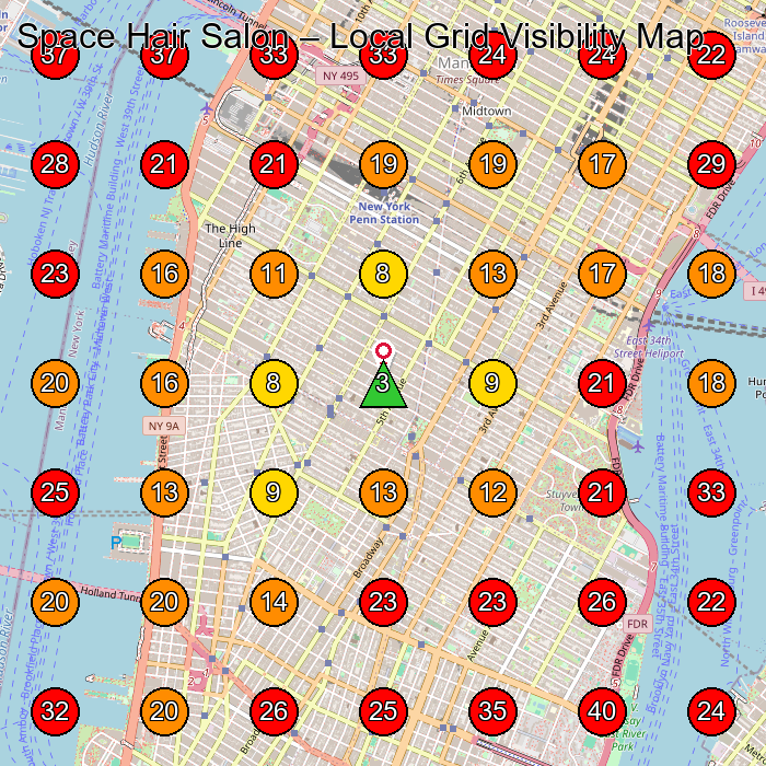 Space Hair Salon GeoGrid visibility map for Hair Salon in New York