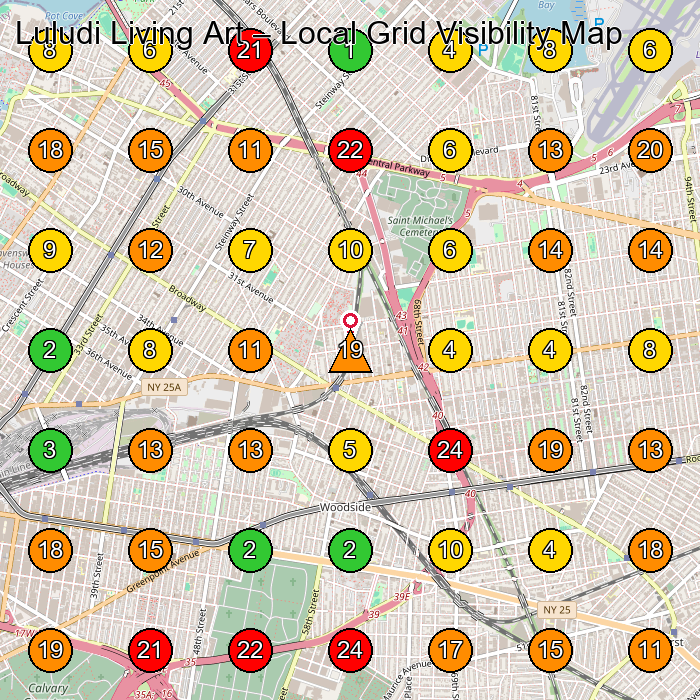 Luludi Living Art Art Studio GeoGrid ranking map for Astoria NY