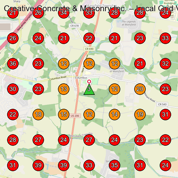 Creative Concrete & Masonry Inc. GeoGrid visibility map for Masonry Contractor in None