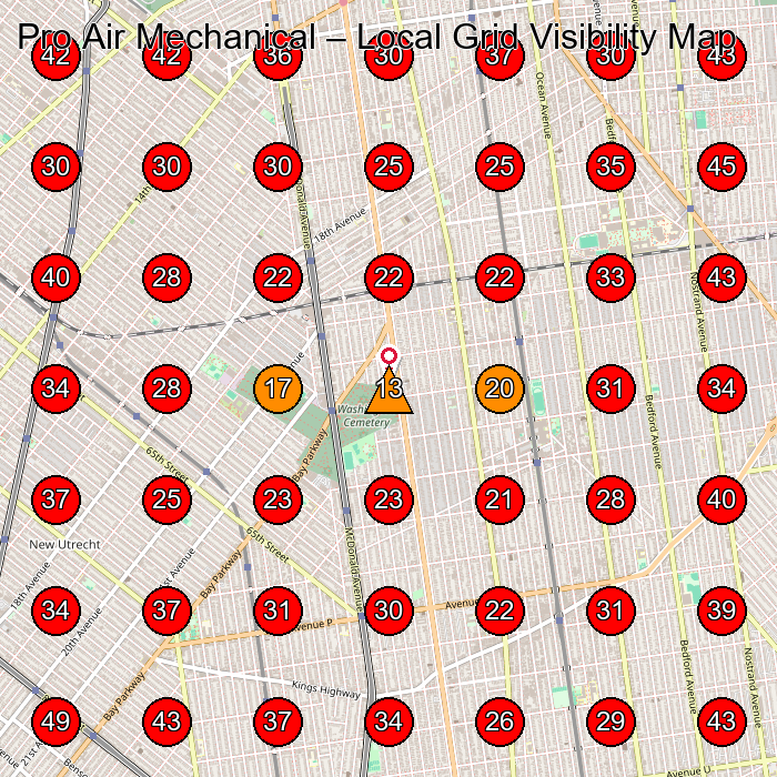 Pro Air Mechanical GeoGrid visibility map for Air Conditioning Contractor in Brooklyn
