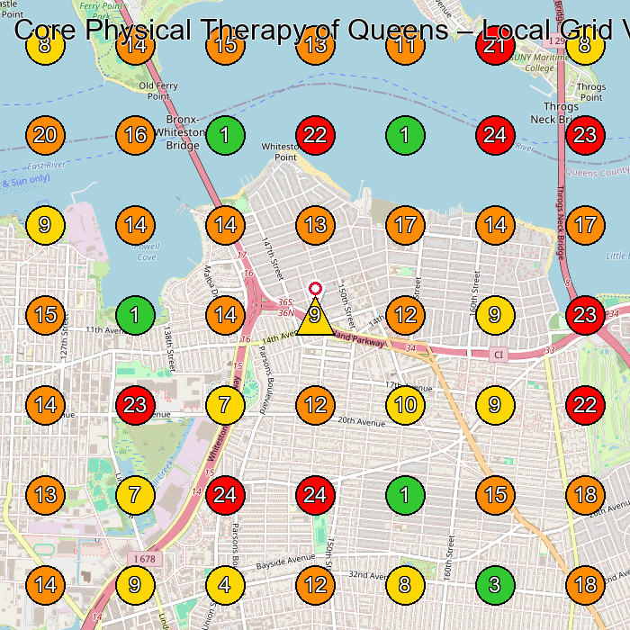 Core Physical Therapy of Queens Physical Therapist GeoGrid ranking map for Whitestone NY