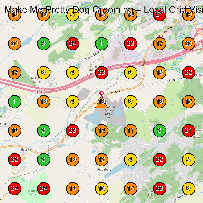 Make Me Pretty Dog Grooming Pet Groomer GeoGrid ranking map for Slate Hill NY