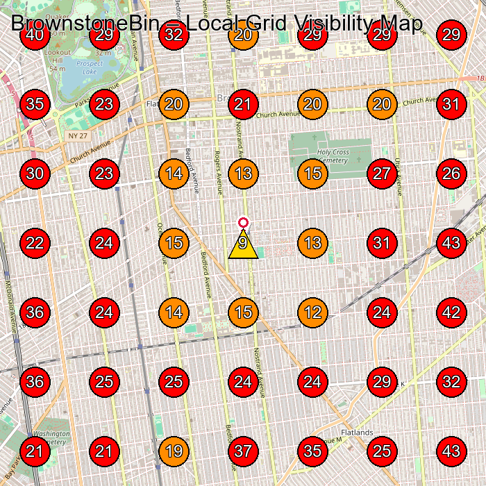 BrownstoneBin GeoGrid visibility map for Manufacturer in Brooklyn