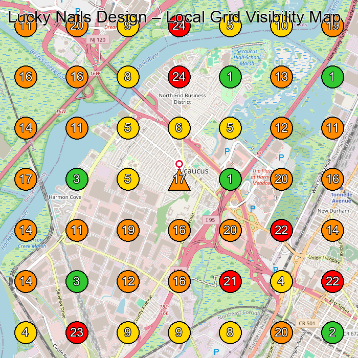 Lucky Nails Design Nail Salon GeoGrid ranking map for Secaucus NJ
