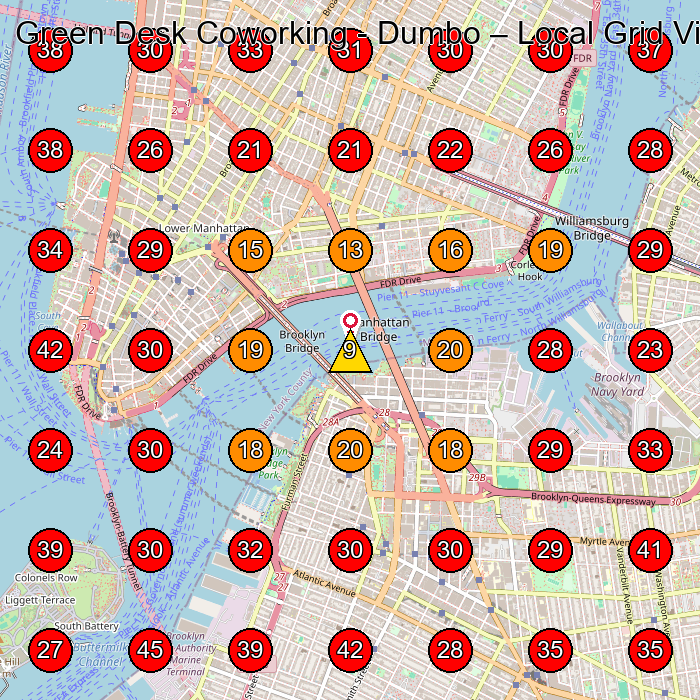 Green Desk Coworking - Dumbo GeoGrid visibility map for Coworking Space in Brooklyn