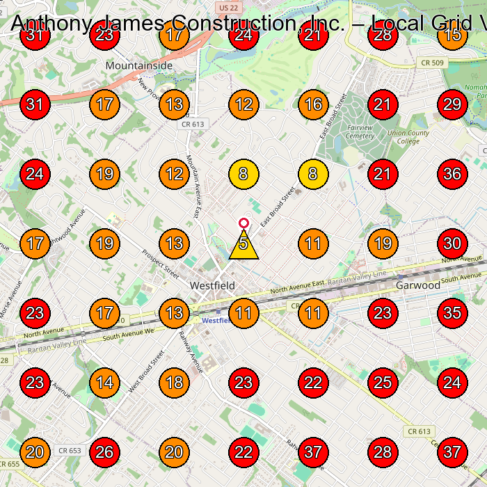 Anthony James Construction, Inc. GeoGrid visibility map for Construction Company in Warren