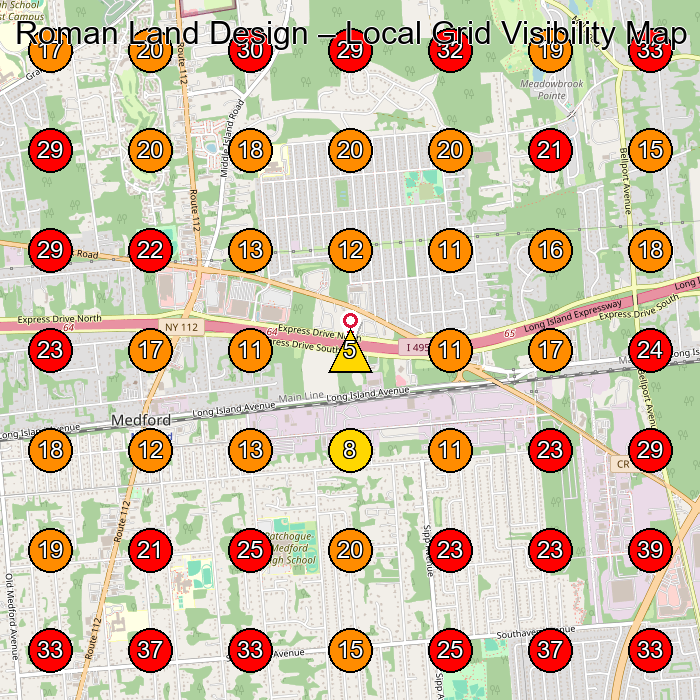 Roman Land Design GeoGrid visibility map for Landscaper in Medford