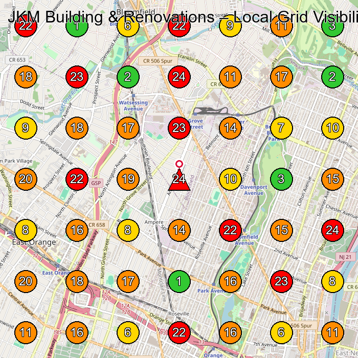 JKM Building & Renovations General Contractor GeoGrid ranking map for Jersey City NJ