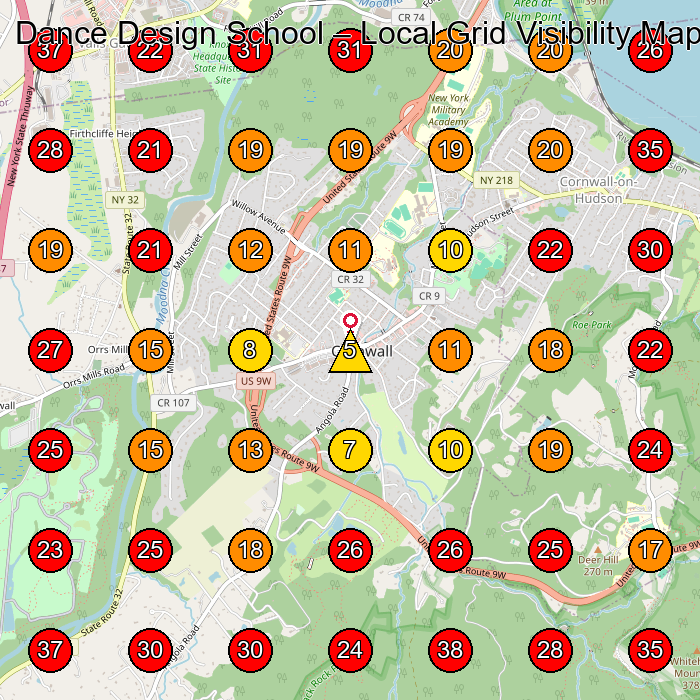 Dance Design School GeoGrid visibility map for Hair Salon in New Windsor