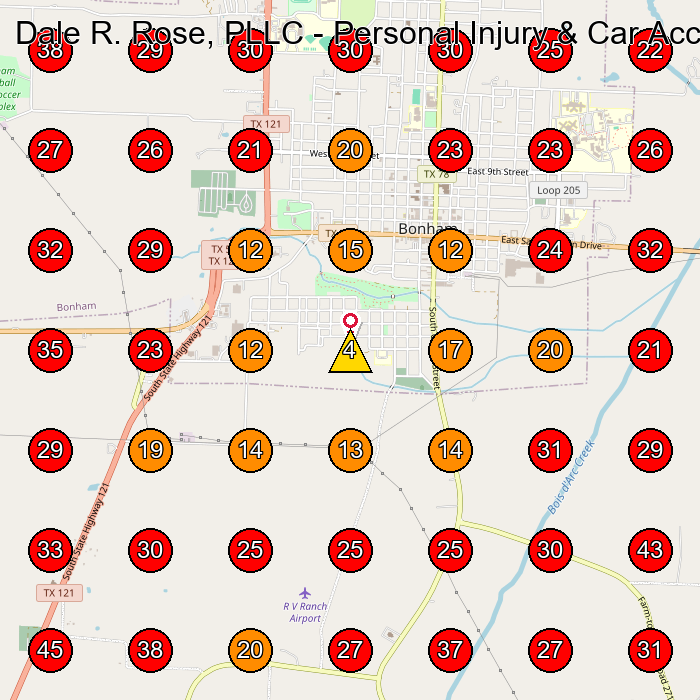 Dale R. Rose, PLLC - Personal Injury & Car Accident Lawyer GeoGrid visibility map for Personal Injury Attorney in Hutchinson
