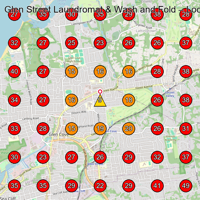 Glen Street Laundromat & Wash and Fold GeoGrid visibility map for Laundry Service in Glen Cove