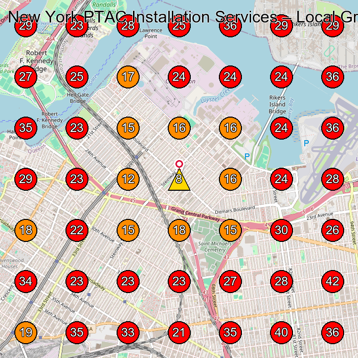 New York PTAC Installation Services GeoGrid visibility map for Hvac Contractor in Astoria