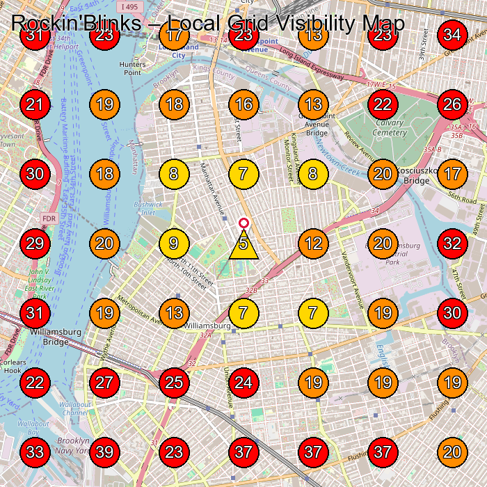 Rockin'Blinks GeoGrid visibility map for Baby Store in Brooklyn