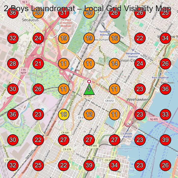 2 Boys Laundromat GeoGrid visibility map for Dry Cleaner in Weehawken