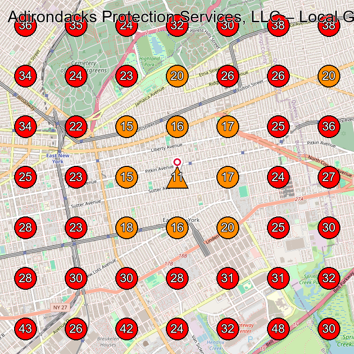 Adirondacks Protection Services, LLC GeoGrid visibility map for Security Guard Service in Brooklyn