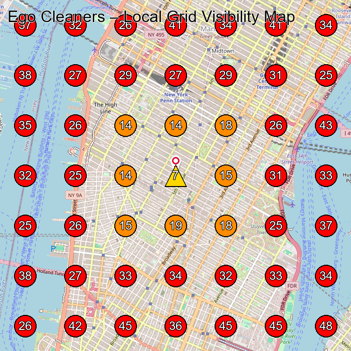 Ego Cleaners GeoGrid visibility map for Laundry Service in New York