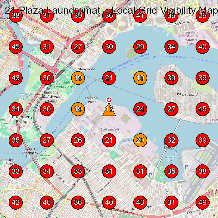 21 Plaza Laundromat GeoGrid visibility map for Laundromat in Astoria
