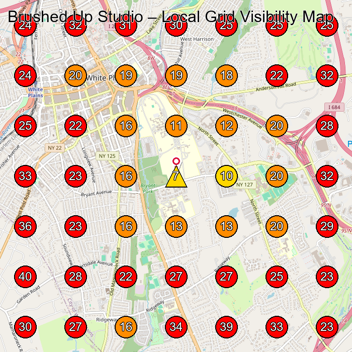 Brushed Up Studio GeoGrid visibility map for Nail Salon in Rye