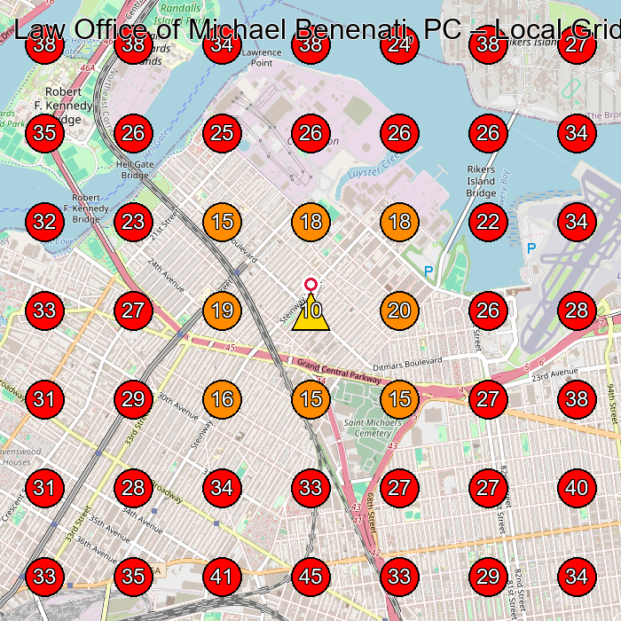 Law Office of Michael Benenati, PC GeoGrid visibility map for Personal Injury Attorney in Queens