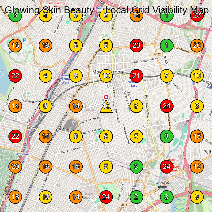 Glowing Skin Beauty Skin Care Clinic GeoGrid ranking map for Mt Vernon NY