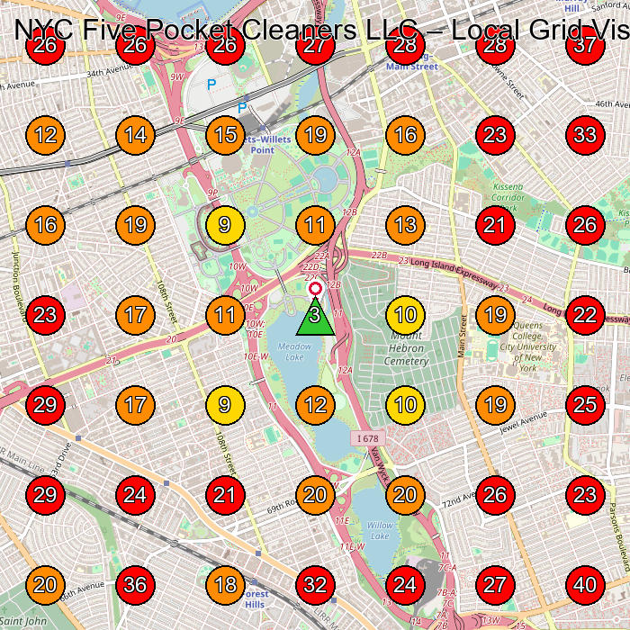 NYC Five Pocket Cleaners LLC GeoGrid visibility map for House Cleaning Service in Forest Hills