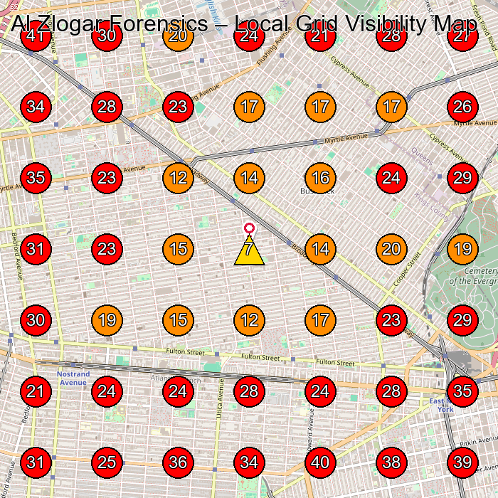Al Zlogar Forensics GeoGrid visibility map for Legal Services in Queens