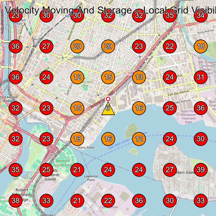 Velocity Moving And Storage GeoGrid visibility map for Moving And Storage Service in Bronx