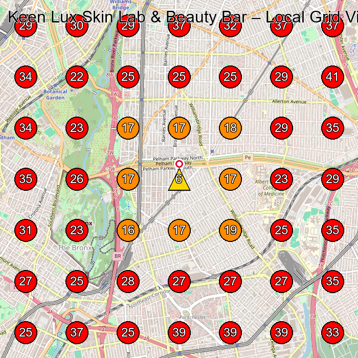 Keen Lux Skin Lab & Beauty Bar GeoGrid visibility map for Beauty Salon in Bronx