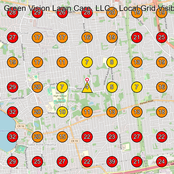 Green Vision Lawn Care, LLC GeoGrid visibility map for Lawn Care Service in Holtsville