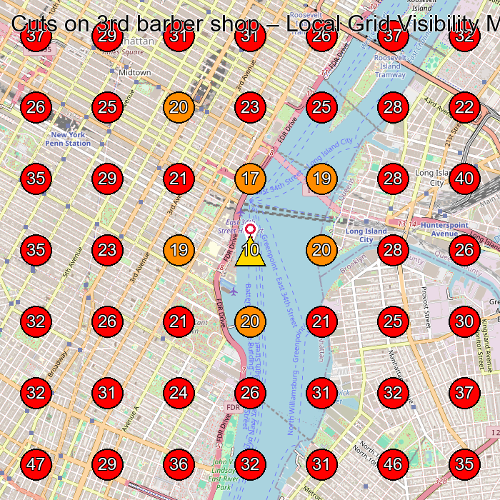 Cuts on 3rd barber shop GeoGrid visibility map for Barber Shop in New York