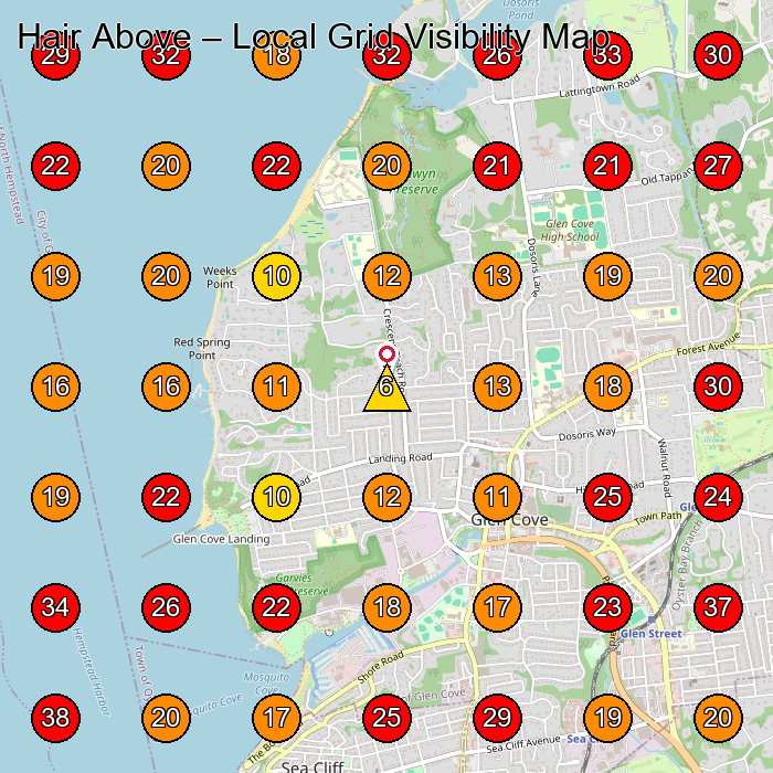 Hair Above GeoGrid visibility map for Beauty Salon in Glen Cove