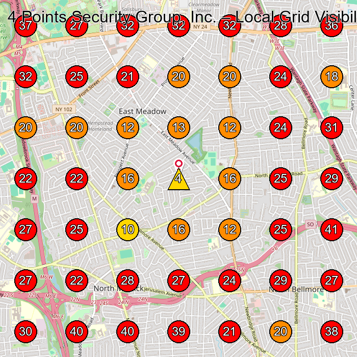 4 Points Security Group, Inc. GeoGrid visibility map for Training Centre in Levittown