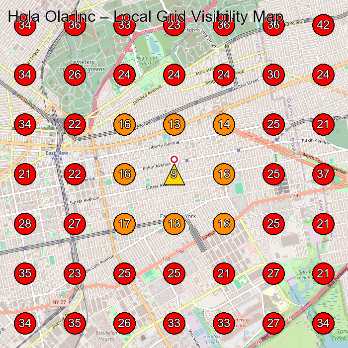 Hola Ola Inc GeoGrid visibility map for Moving Company in None