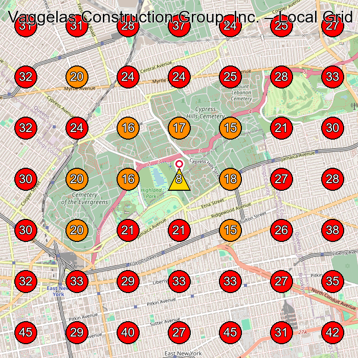 Vaggelas Construction Group, Inc. GeoGrid visibility map for Construction Company in None