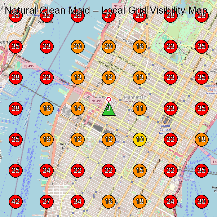 Natural Clean Maid GeoGrid visibility map for Cleaning Service in New York