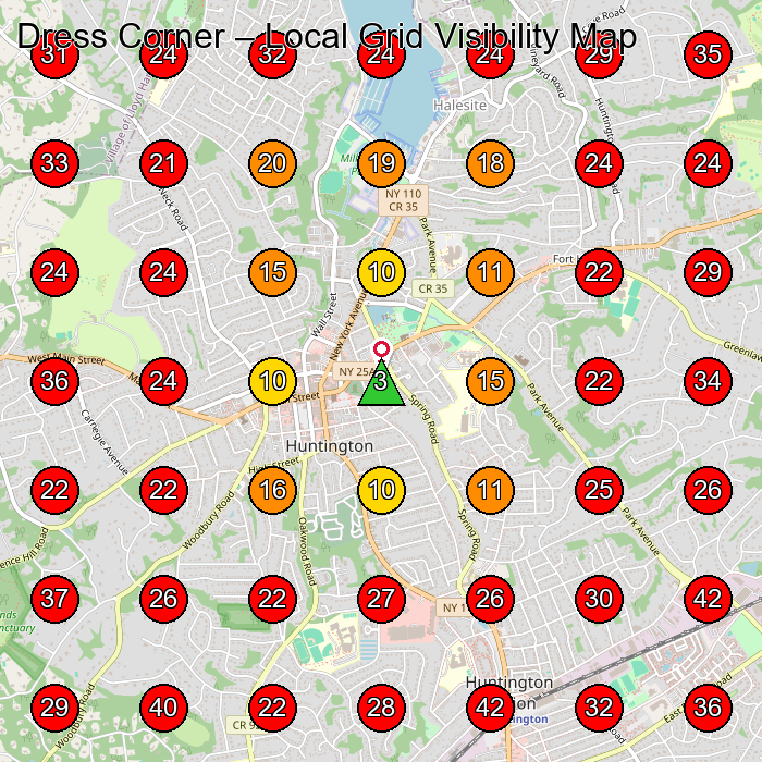 Dress Corner GeoGrid visibility map for Women'S Clothing Store in Huntington