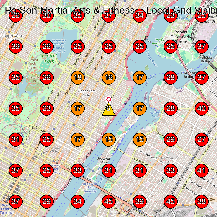 Pa Son Martial Arts & Fitness GeoGrid visibility map for Self Defense School in New York