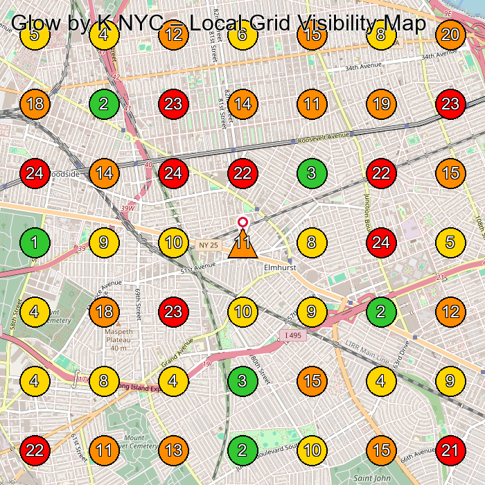 Glow by K NYC Beauty Salon GeoGrid ranking map for Queens NY