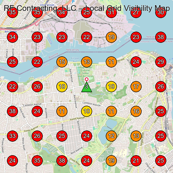 RF Contracting, LLC GeoGrid visibility map for Masonry Contractor in Staten Island