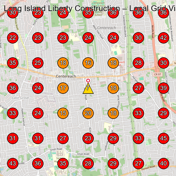 Long Island Liberty Construction GeoGrid visibility map for Home Improvement Store in Centereach