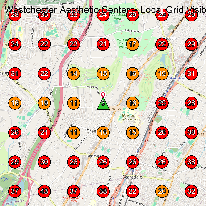 Westchester Aesthetic Center GeoGrid visibility map for Medical Spa in Scarsdale