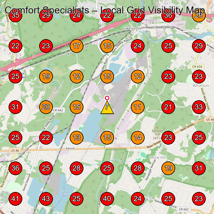 Comfort Specialists GeoGrid visibility map for Hvac Contractor in Dover