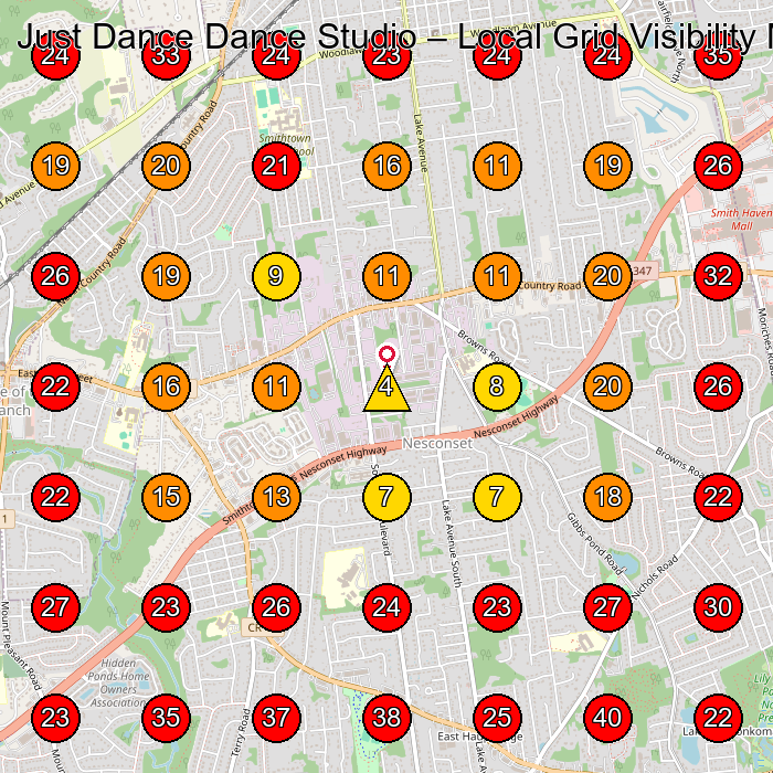 Just Dance Dance Studio GeoGrid visibility map for Dance School in St James