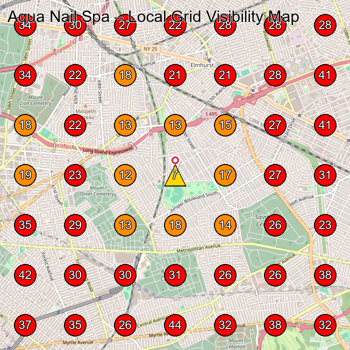 Aqua Nail Spa GeoGrid visibility map for Nail Salon in Queens